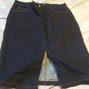 Dark Long  Denim Skirt with Front Slit Size 12